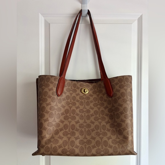 Coach Handbags - Coach Brown Signature Canvas Tote with Saddle Leather Straps